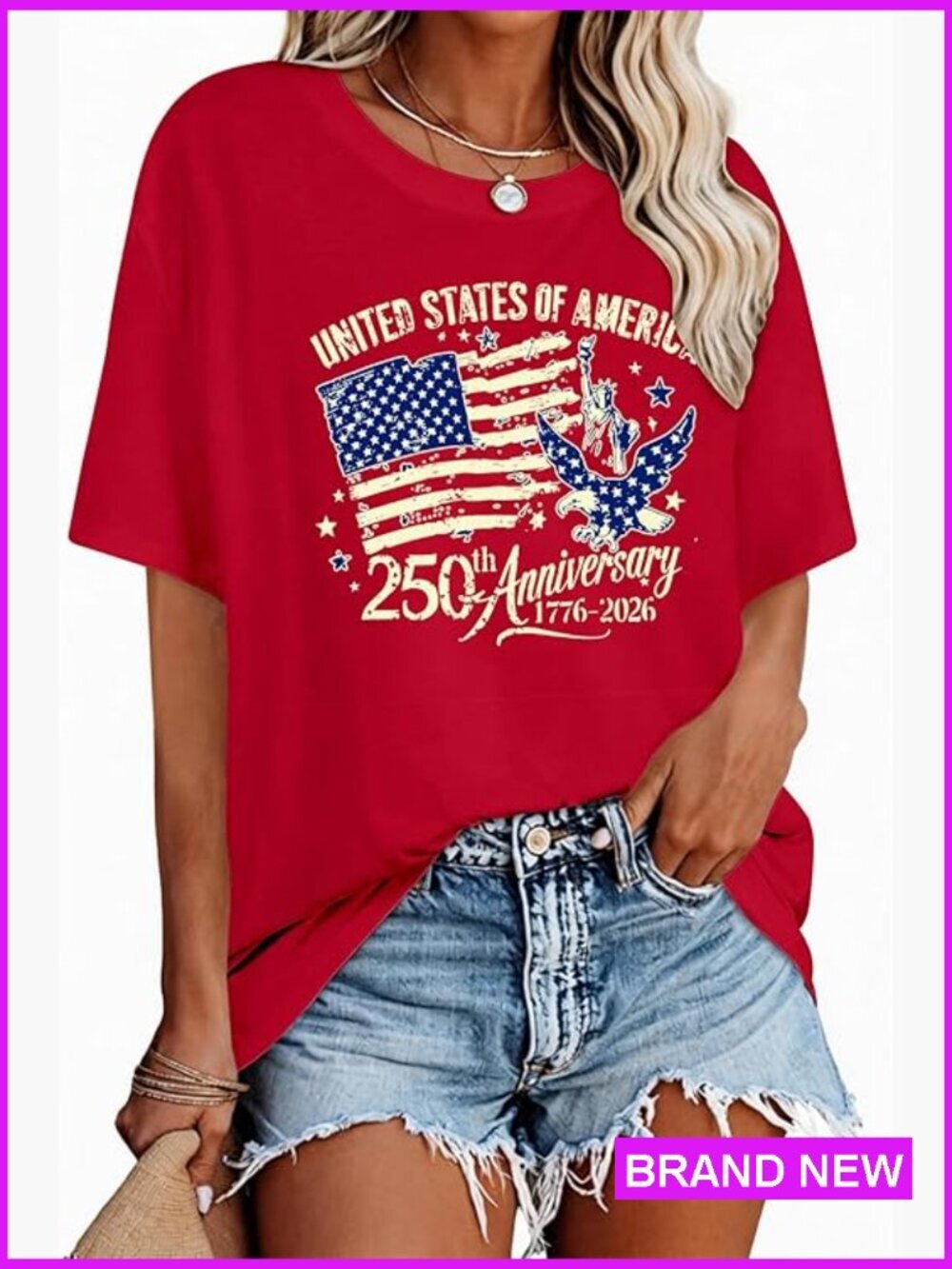Patriotic Stars Stripes T-Shirt Oversized Soft Summer Top Fashion Tee